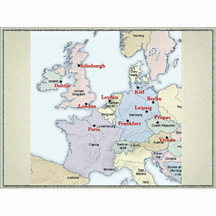 Outline Map of Europe 
           showing major teaching centers